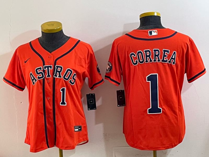 Youth 2025 Houston Astros #1 Correa orange Nike MLB Jersey 002->youth mlb jersey->Youth Jersey